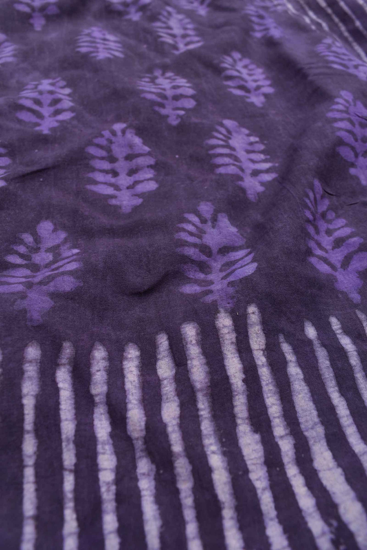 Violet Pure Soft Cotton Bagru Hand Block Printed Saree