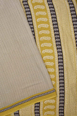 Offwhite and Yellow Pure Soft Cotton Checkered Bagru Hand Block Printed Saree