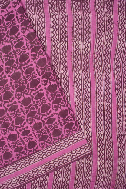 Pink Pure Soft Cotton Bagru Hand Block Printed Saree