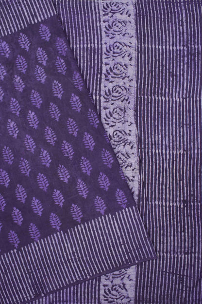 Violet Pure Soft Cotton Bagru Hand Block Printed Saree