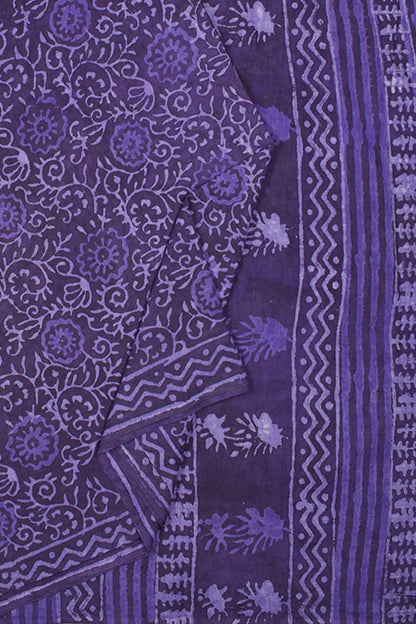 Violet Pure Soft Cotton Flowers All Over Bagru Hand Block Printed Saree