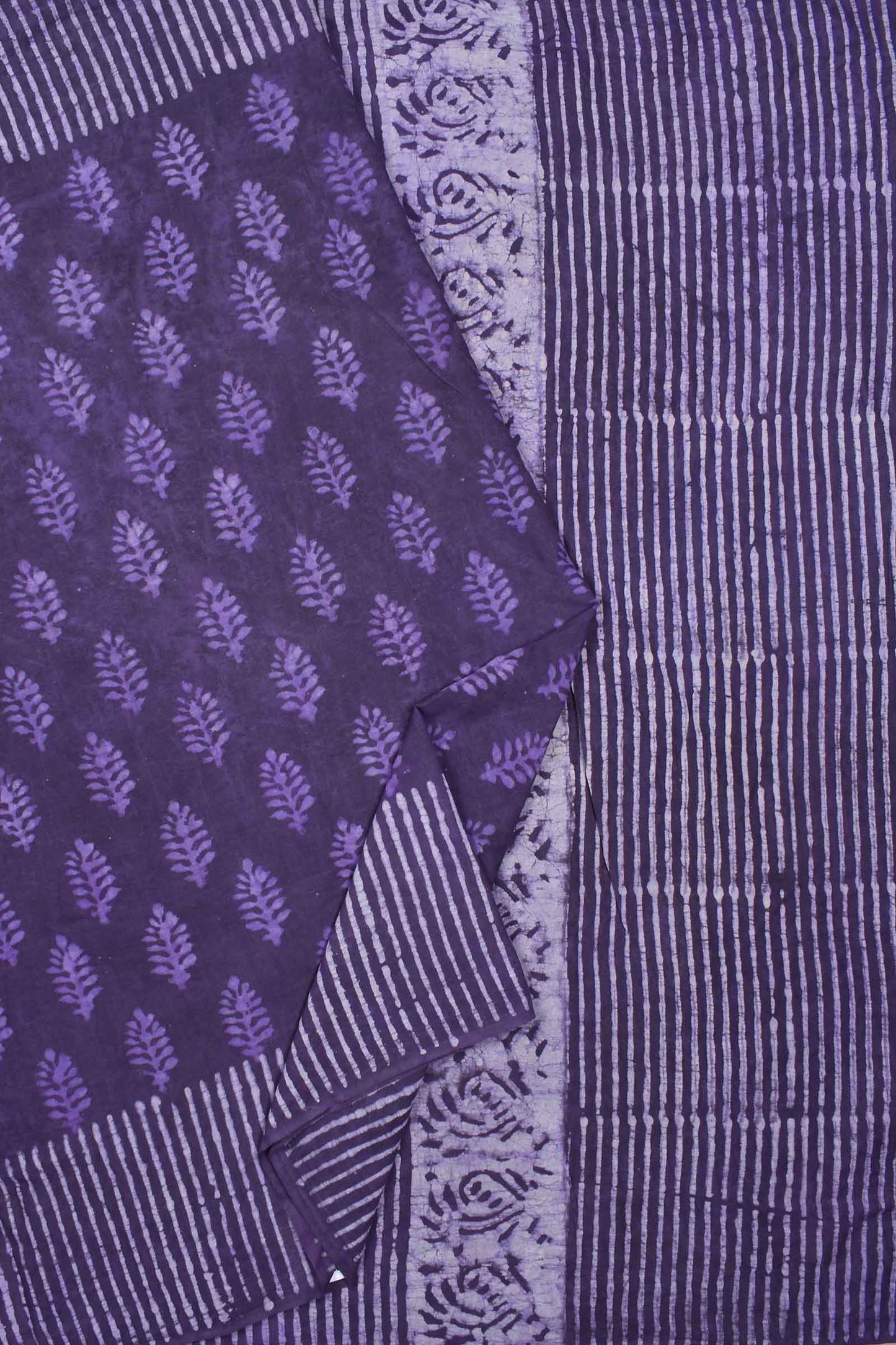 Violet Pure Soft Cotton Bagru Hand Block Printed Saree