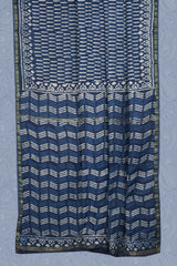 Blue Chanderi Cotton Hand Block Printed Saree