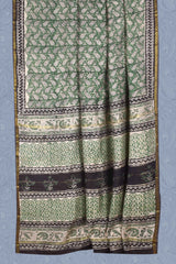 Green Chanderi Cotton Paisely Hand Block Printed Saree