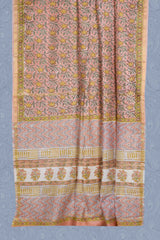 Peach Chanderi Cotton Floral Hand Block Printed Saree