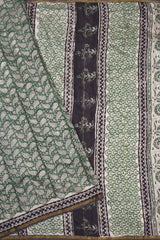 Green Chanderi Cotton Paisely Hand Block Printed Saree