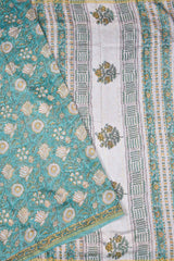 Light Blue Chanderi Cotton Hand Block Printed Saree