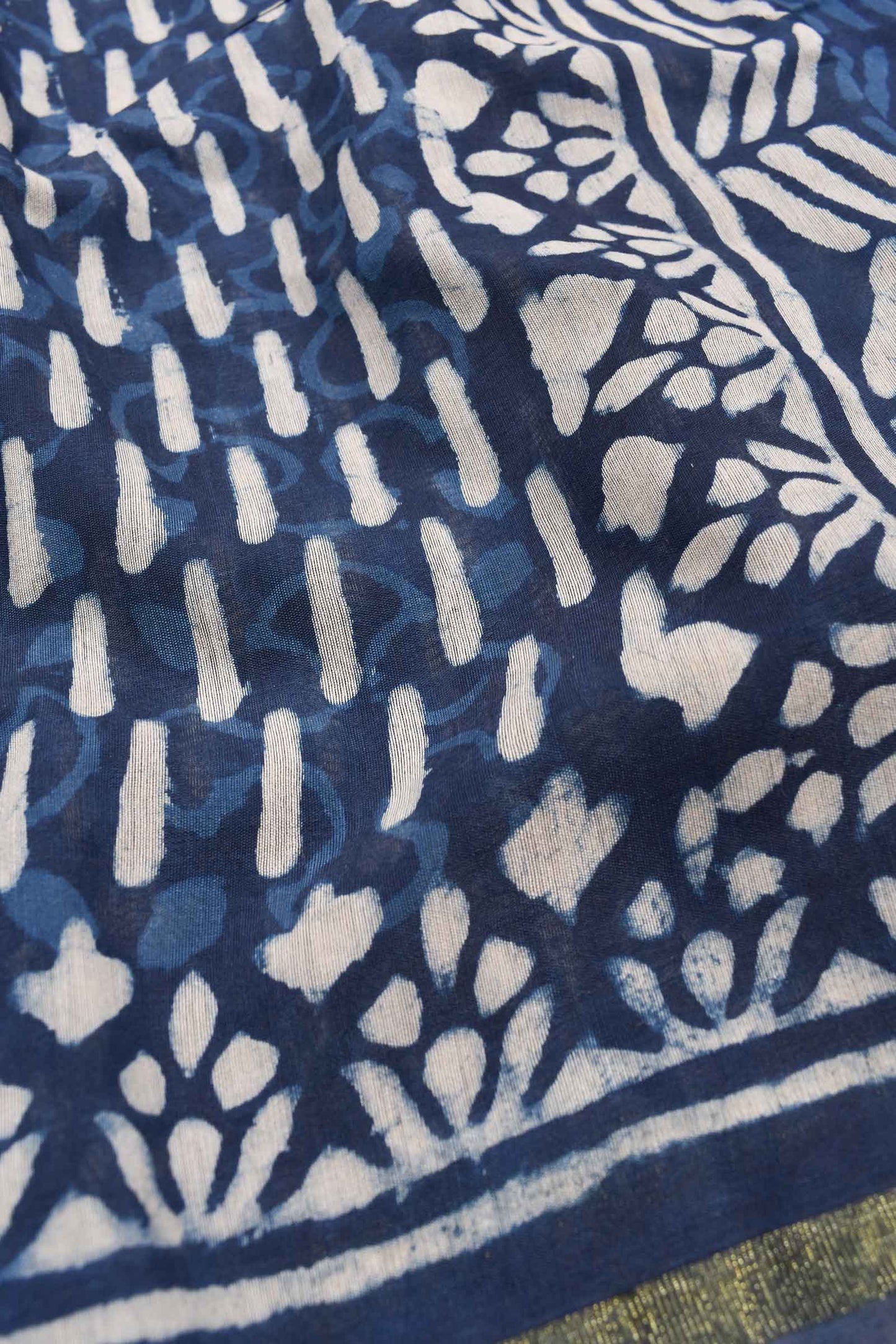 Blue Chanderi Cotton Hand Block Printed Saree