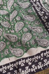 Green Chanderi Cotton Paisely Hand Block Printed Saree