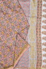 Peach Chanderi Cotton Floral Hand Block Printed Saree