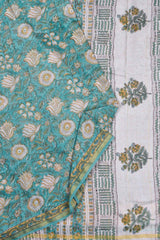 Light Blue Chanderi Cotton Hand Block Printed Saree