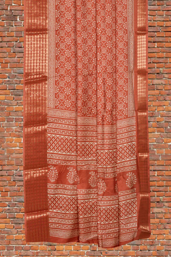 Light Orange Semi Dola Bandhini Rangoli Printed Dobby Border Saree