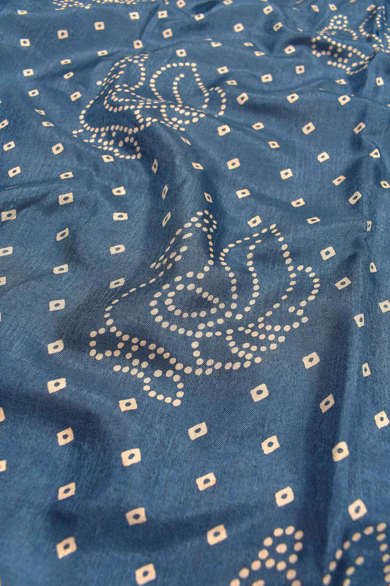 Blue Semi Dola Peacock Rangoli Print Paisely Pallu Saree