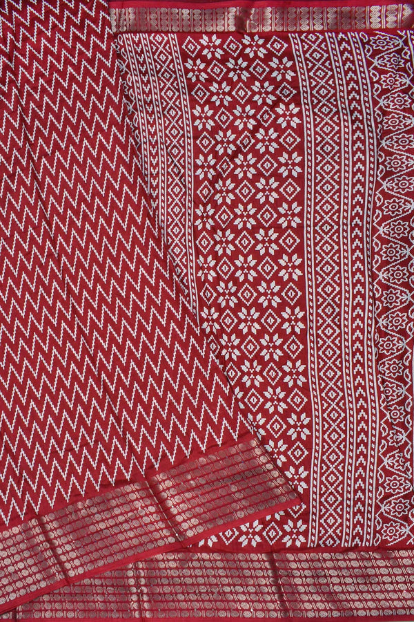 Dark Maroon  Semi Dola Chevron Waves Print Dobby Border Saree