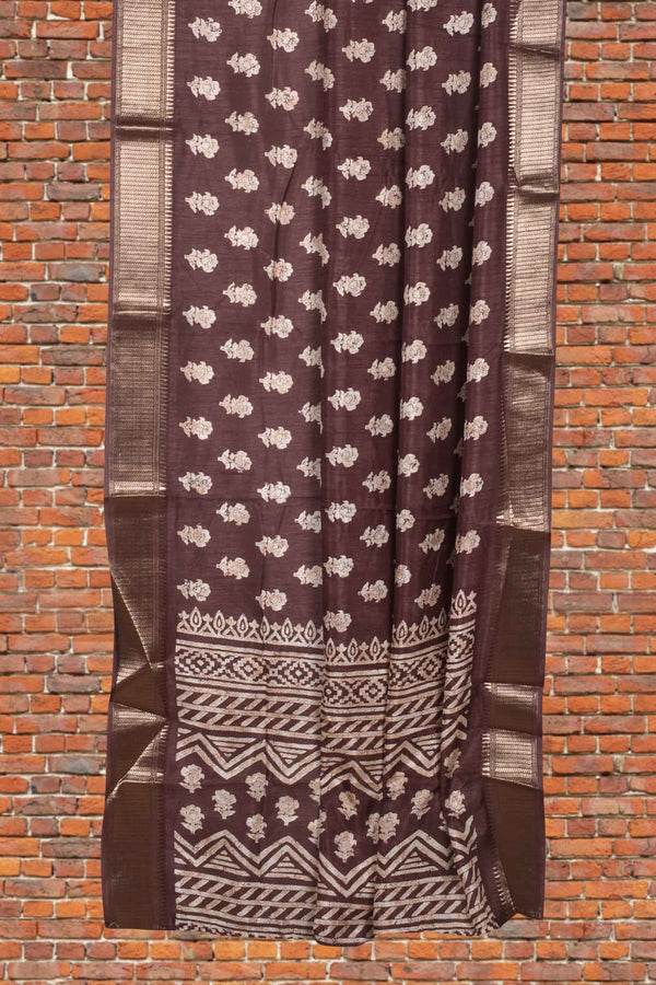 Brown Semi Dola Printed Saree