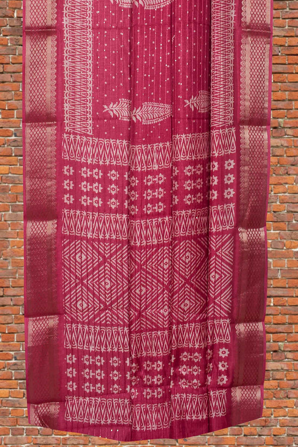 Dark Pink Semi Dola Printed Sequins Saree