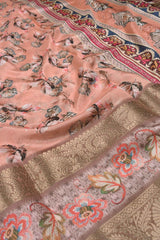 Peach Semi Linen Dola Jacquard Printed Border Saree