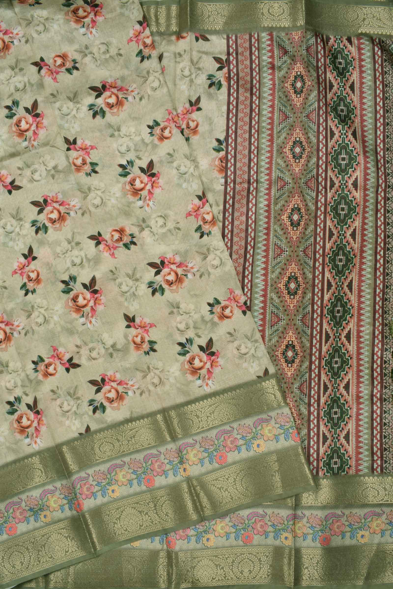 Light Green Semi Linen Dola Jacquard Printed Border Saree