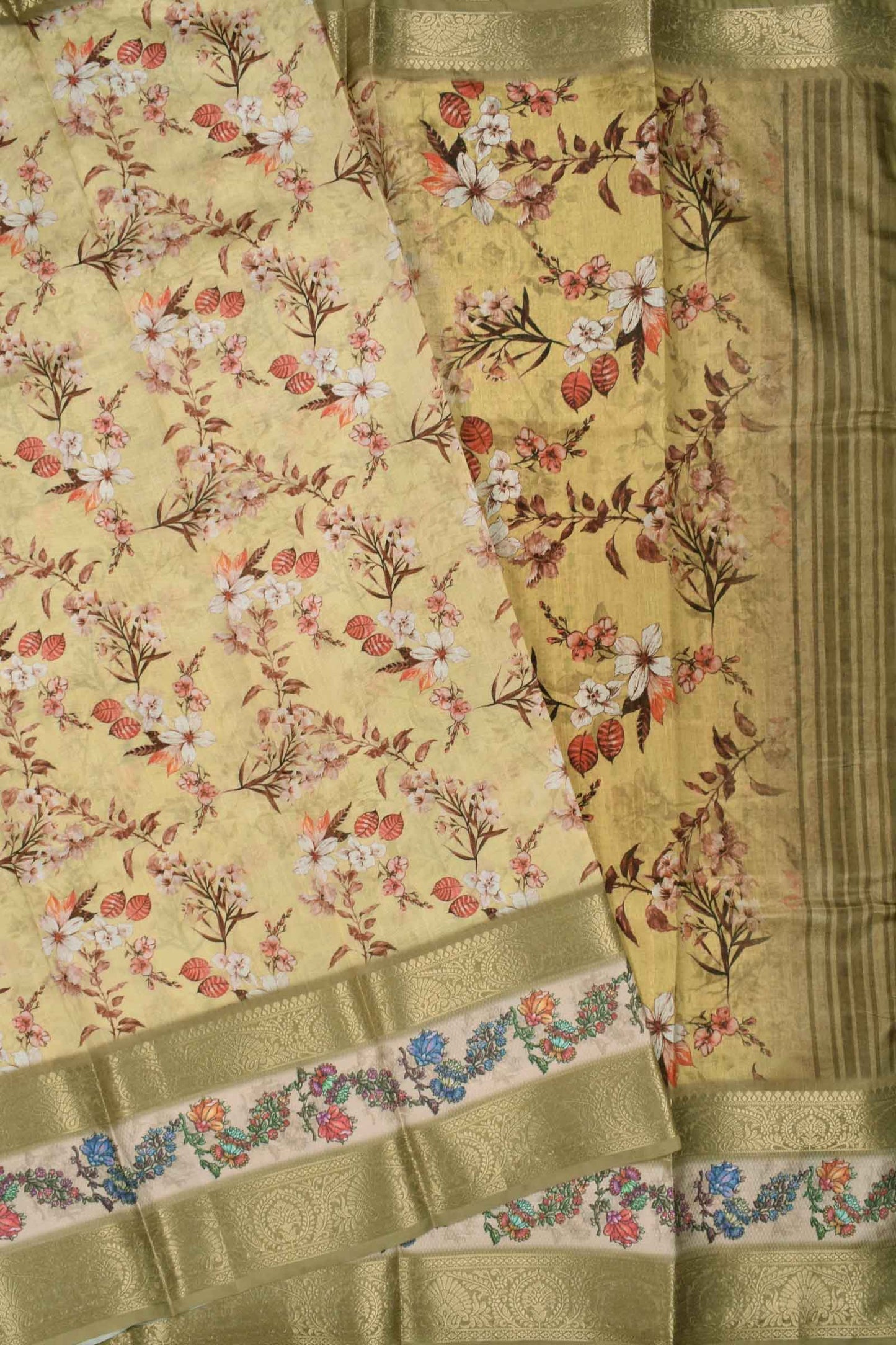 Light Yellow Semi Linen Dola Jacquard Printed Border Saree