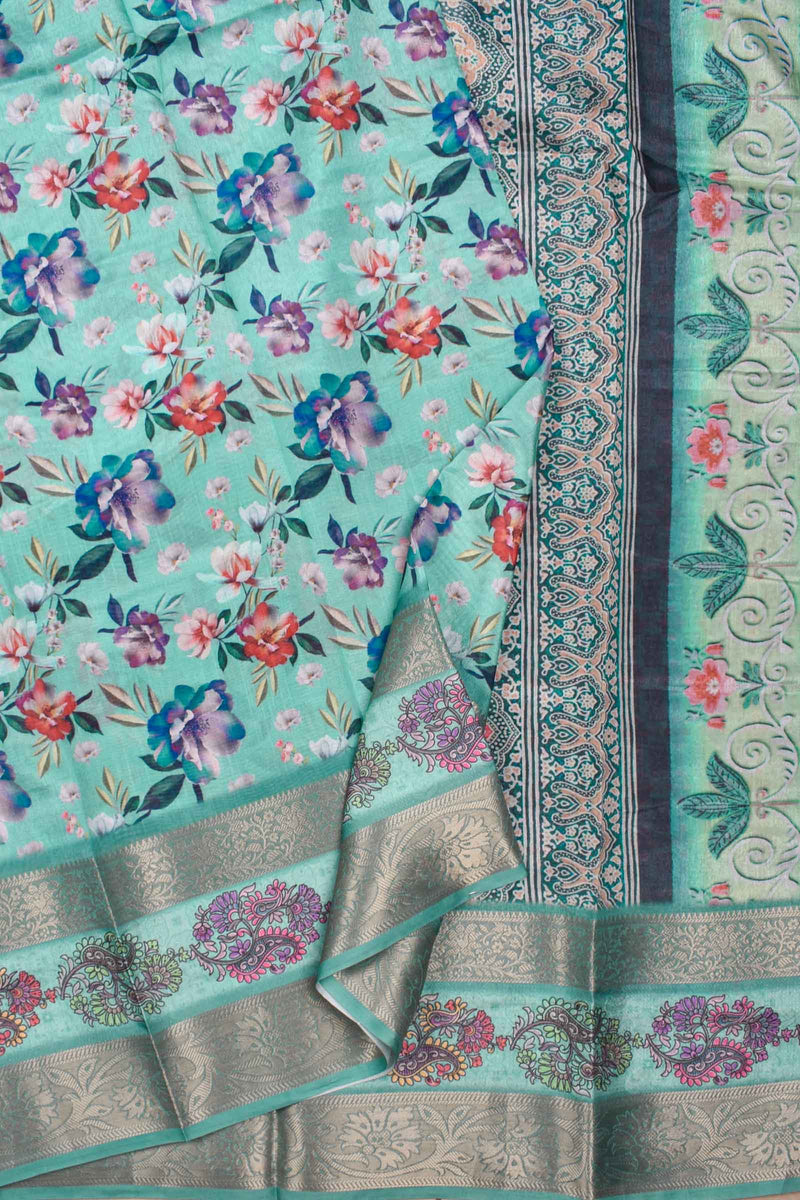 Blue Semi Linen Dola Jacquard Printed Border Saree