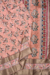 Peach Semi Linen Dola Jacquard Printed Border Saree