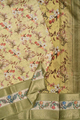 Light Yellow Semi Linen Dola Jacquard Printed Border Saree