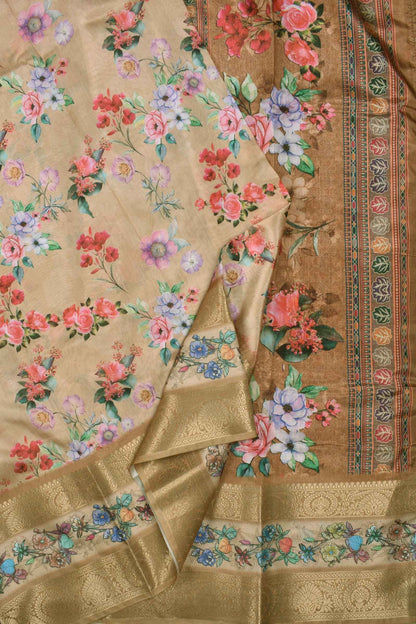 Light Brown Semi Linen Dola Jacquard Printed Border Saree