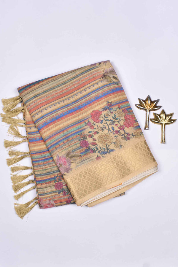 Multicolour  Semi Linen Floral Digital Print Dobby Border Saree