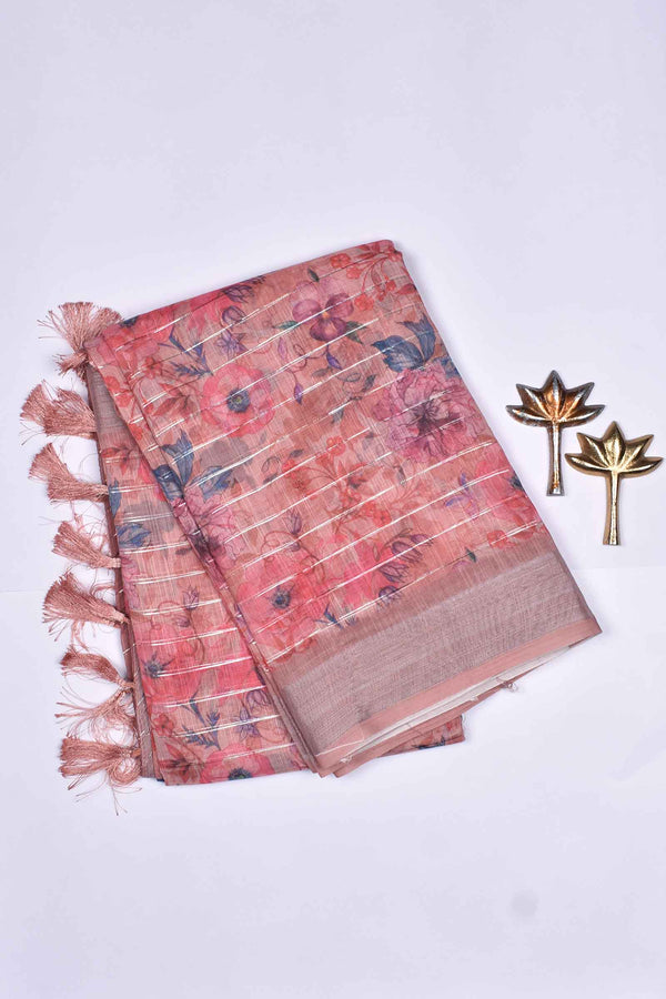 Light Pink Semi Linen Zari Line Body Saree