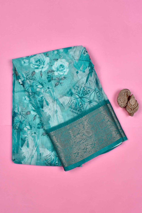 Blue Semi Linen Fancy Jacquard Border Saree