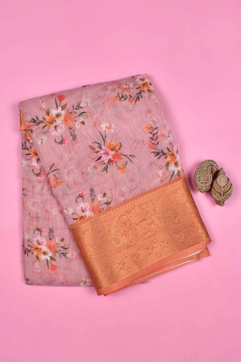 Pink Semi Linen Fancy Jacquard Border Saree