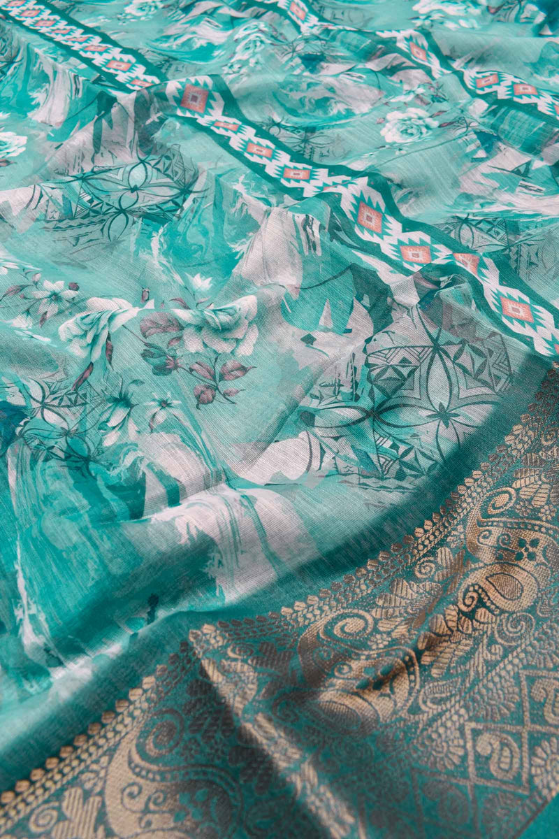 Blue Semi Linen Fancy Jacquard Border Saree