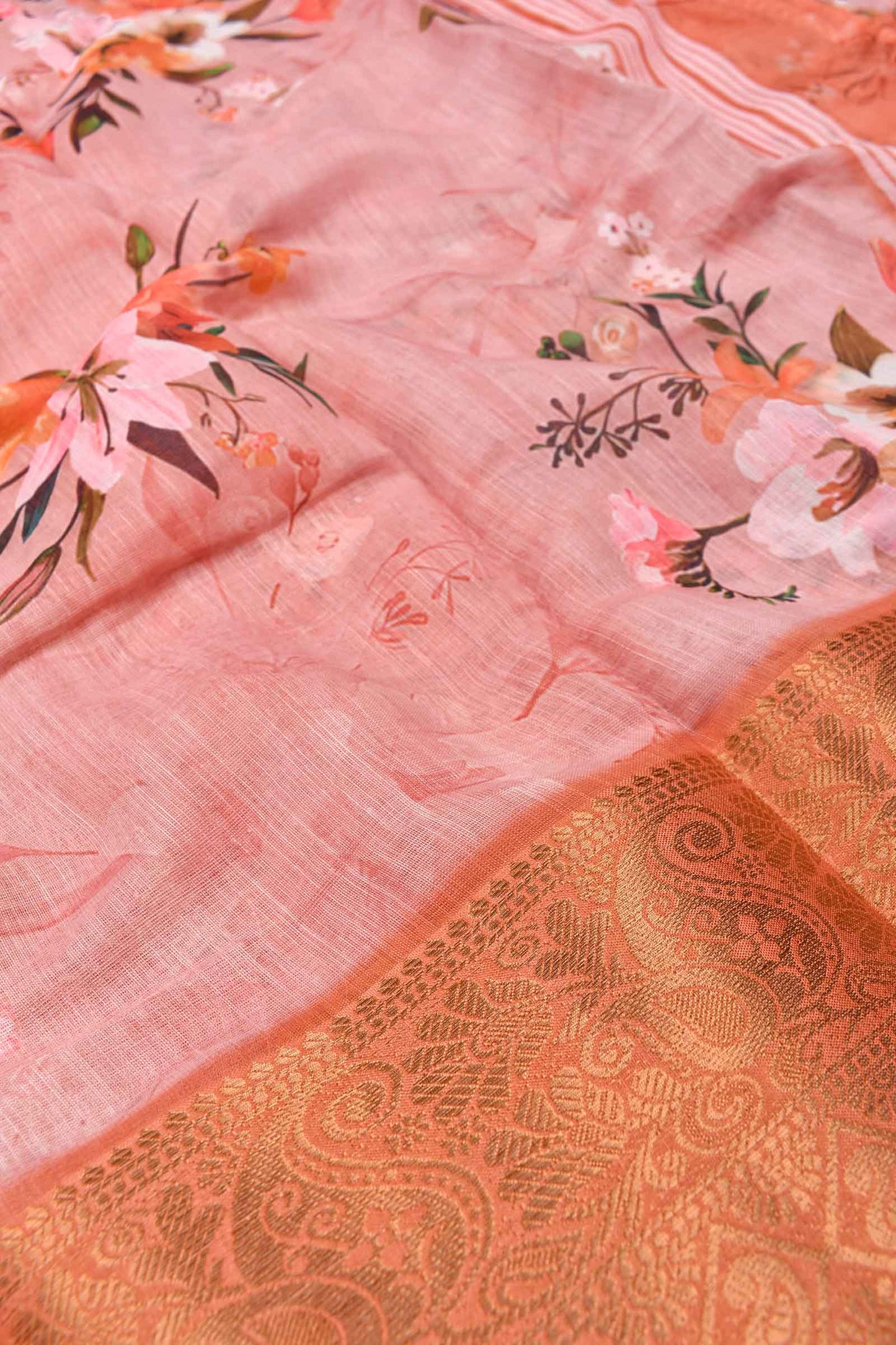 Pink Semi Linen Fancy Jacquard Border Saree