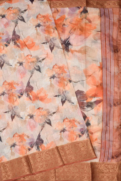 Light Peach Semi Linen Fancy Jacquard Border Saree