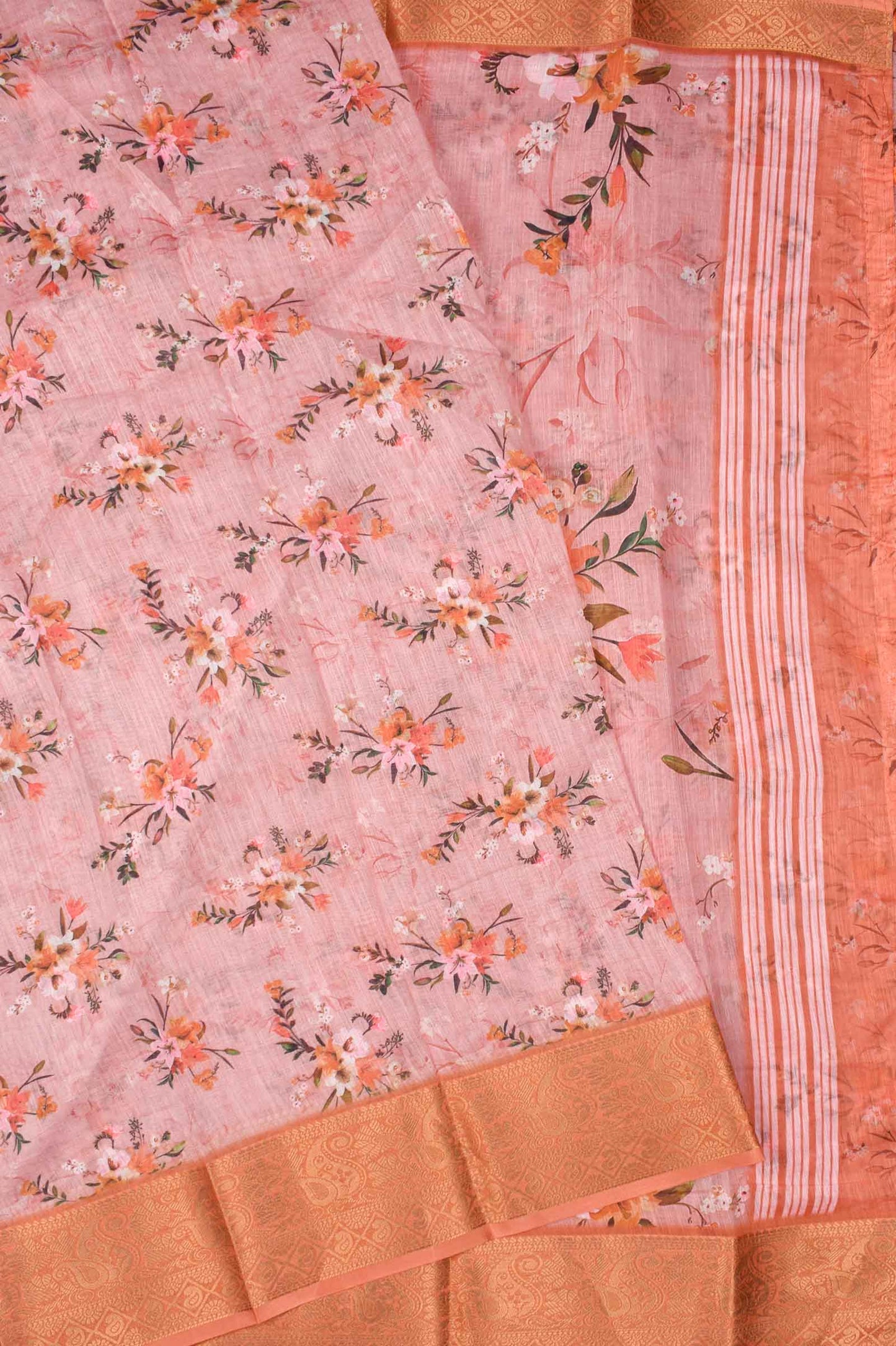 Pink Semi Linen Fancy Jacquard Border Saree