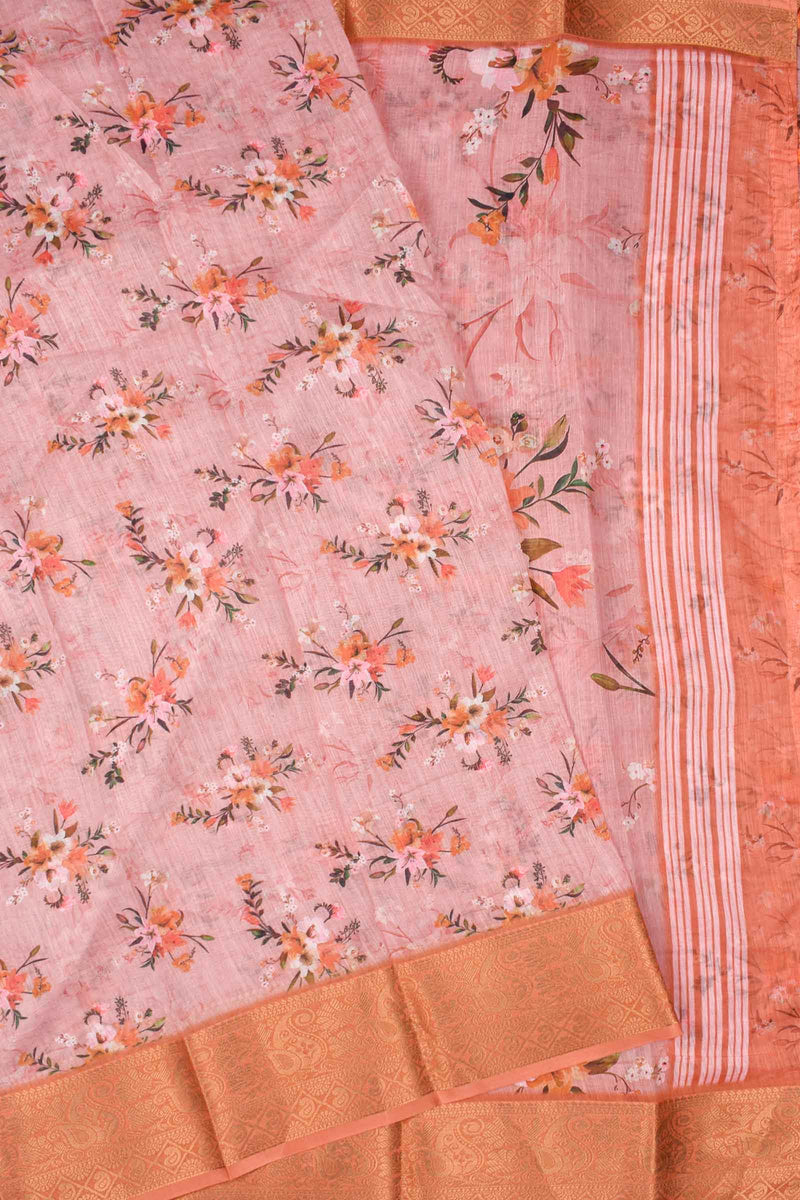 Pink Semi Linen Fancy Jacquard Border Saree