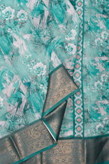 Blue Semi Linen Fancy Jacquard Border Saree