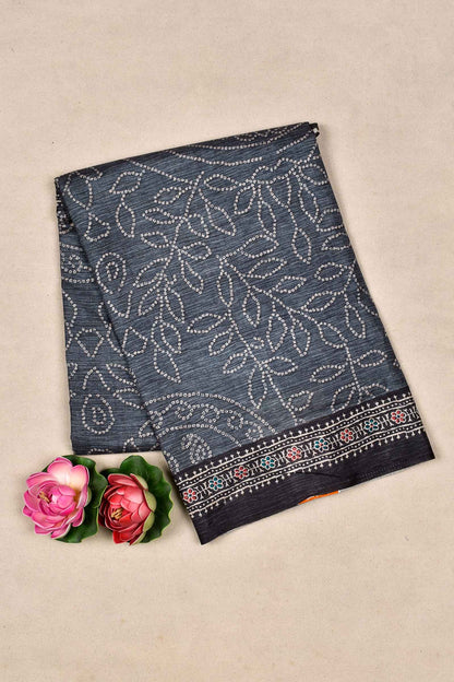 Grey Manipuri Semi Tussar Printed Ajrakh Style Pallu Saree