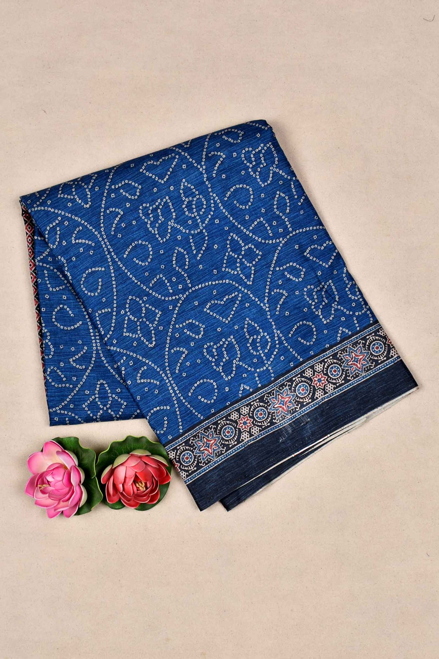 Royal Blue Manipuri Semi Tussar Digital Printed Paisely Pallu Saree