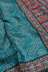 Blue Manipuri Semi Tussar Printed Ajrakh Style Pallu Saree