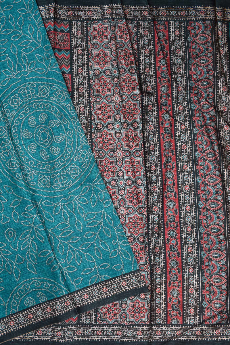 Blue Manipuri Semi Tussar Printed Ajrakh Style Pallu Saree