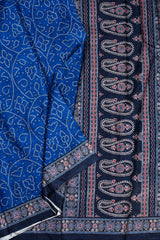 Royal Blue Manipuri Semi Tussar Digital Printed Paisely Pallu Saree