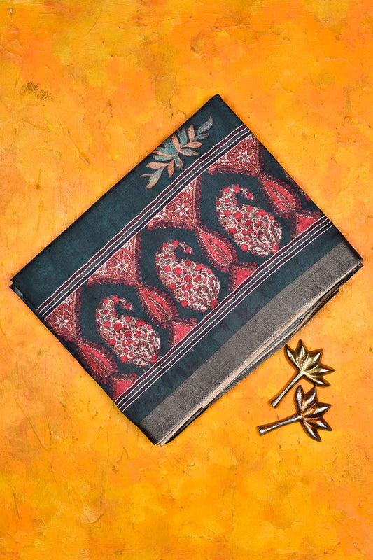 Dark Grey Semi Tussar Garden Festival Saree