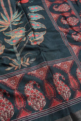 Dark Grey Semi Tussar Garden Festival Saree