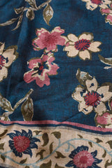 Dark Blue Semi Tussar Floral PaintBook Printed Saree