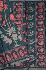 Dark Grey Semi Tussar Garden Festival Saree