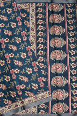 Dark Blue Semi Tussar Floral PaintBook Printed Saree