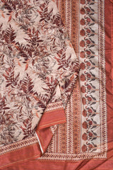 Light Brown Soft Dola Leaves Printed Saree