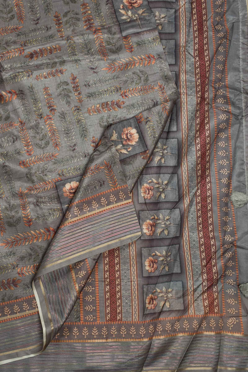 Grey Soft Dola LeafBook Printed Saree