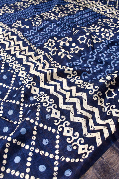 Blue Kotha Cotton Fancy Polkas Printed Zari Border Saree